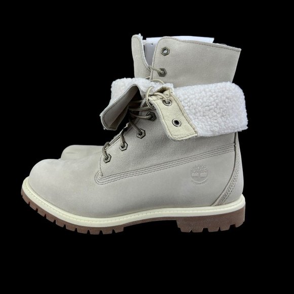 Timberland Authentic WP Fleece Fold Down Natural Nubuck Boots Women's Size 9.5 - Picture 3 of 10